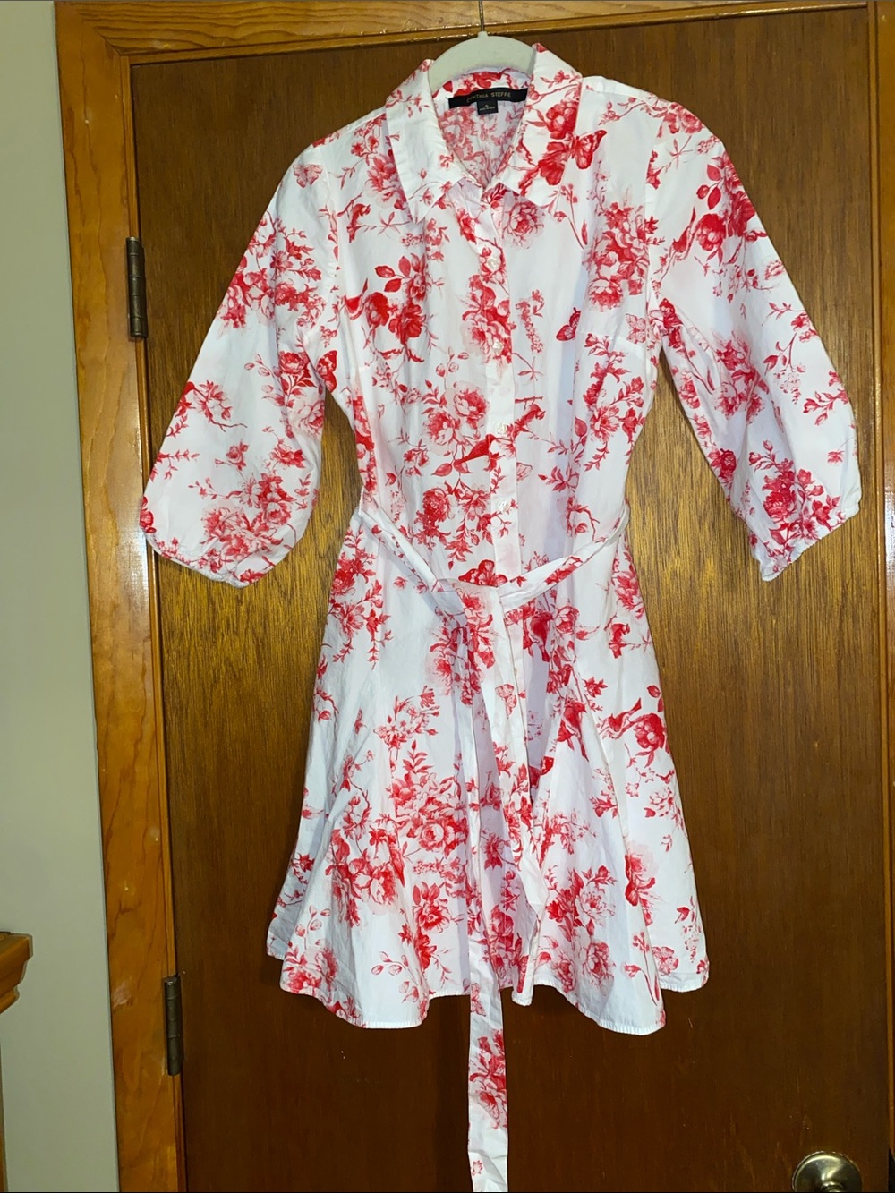 Cynthia Steffe White Mini Dress with Red Floral Print PL